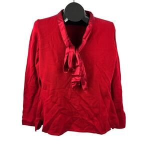 J. Peterman Red Wool Blend Sweater Silk Ribbon‎ Tie Bow Women’s MEDIUM